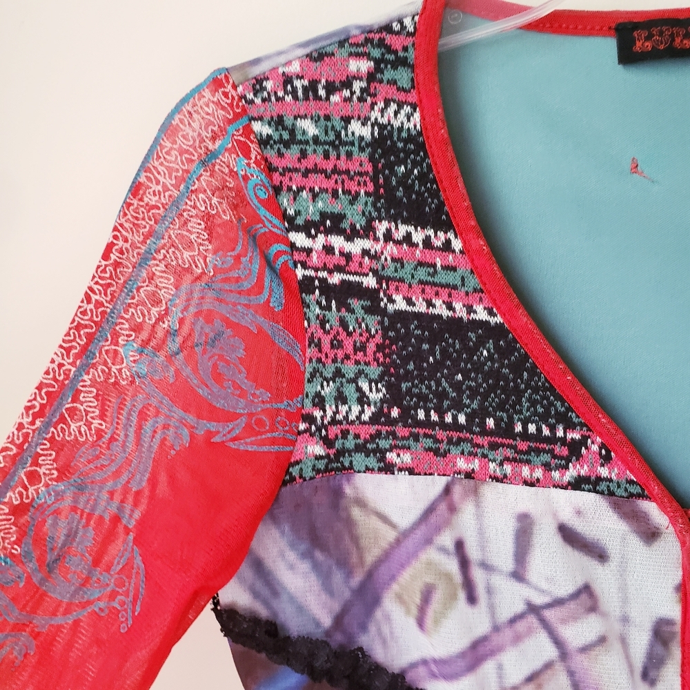 Vintage Lulu H. Red Multiprint Top - Picture 5 of 15